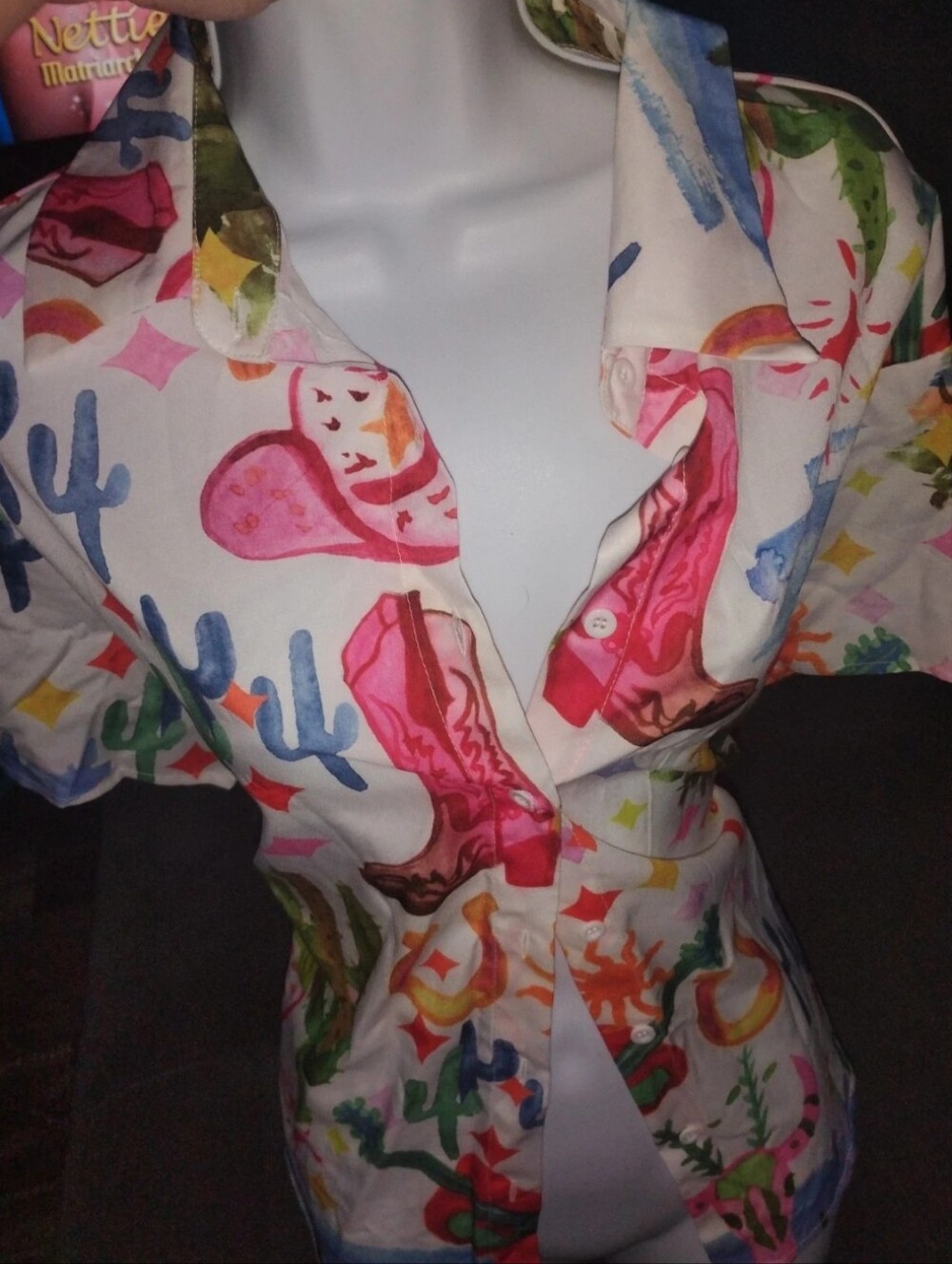 SHEIN Multicolor Western Boot & Cactus Button-Down Shirt